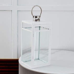 Decoración para el Hogar, Portavelas de Metal Blanco con Tapa Plateada, Elegantes Faroles Decorativos para el Suelo - Product Image 5