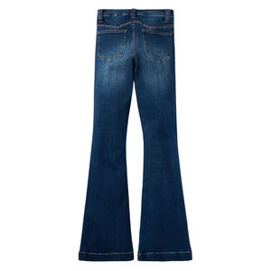 Jeans de Tiro Alto con Corte de Campana, Mezclilla Elástica Azul, Corte Ajustado, Bolsillos Delanteros de Parche, Jeans Modernos para Mujer, Lavado Vintage - Product Image 6