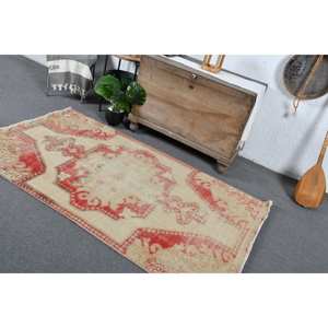 พรมสไตล์ตุรกี x 6.7ft วินเทจสีแดง & สีเบจพรมแบบเย็บปะติดทำจากยางมีพนักพิงหลังสำหรับตกแต่งห้องนั่งเล่น - Product Image 5