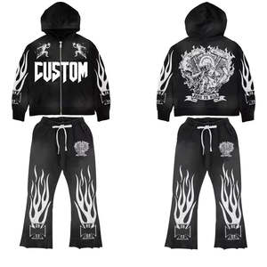 Custom Streetwear Winter Solid <b>Fleece</b> <b>Hoodie</b> and Flared Sweatpants 2 Piece Set Men's Tracksuits - Product Image 6