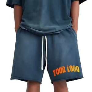 Custom Men's High Waist Elastic Quick Dry Vintage Sun Faded Jogger <b>Sweat</b> <b>Shorts</b> Custom Logo Distressed Acid Wash <b>Shorts</b> - Product Image 1