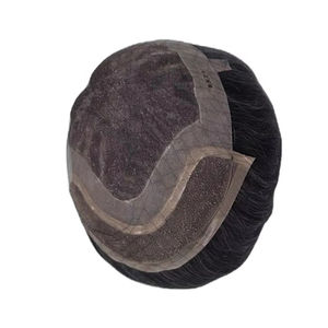 Perruque en cheveux humains à dentelle frontale mono, cheveux chinois vierges Remy, patchs de cheveux, lisses crépus, vague profonde, 1b+gris - Product Image 5