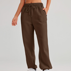 Women's 100% Cotton Sweatpants Streetwear Mid-Waist <b>Drawstring</b> Pant Flat Customized Logo Printing Breathable OEM Women's <b>Trouser</b> - Product Image 2