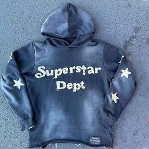 2025 Logo personnalisé en détresse broderie Patchwork soleil délavé Vintage à capuche ensemble coton lourd lavé à l'acide sweats à capuche - Product Image 3