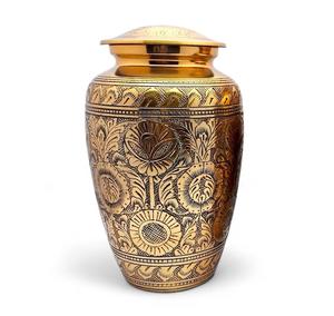 Urna dorada de cremación con diseño grabado en negro para Memorial 10 "para funeral para cenizas humanas sostiene hasta 200 LBS - Product Image 1
