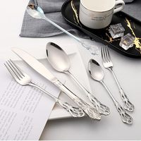 Cubertería de Acero Inoxidable Estilo Lujo Corte Real con Mango Hueco, Cuchillo para Carne, Tenedor y Cuchara, Plateado con Pulido Espejo