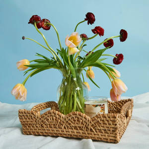 Bandeja para servir comida de ratán útil con hermoso Borde de pétalo, bandeja para servir personalizada al por mayor, bandejas redondas de lujo para servir comida - Product Image 5