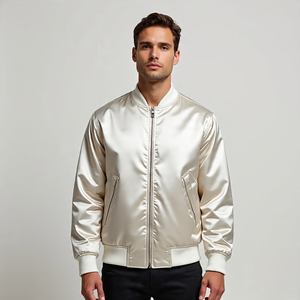 Chaquetas de bombardero de satén para hombre, chaqueta de bombardero ligera con botones y cuello redondo de alta calidad para hombre - Product Image 2