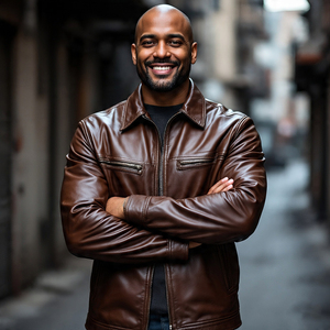 Col design à quatre poches zippées pour hommes coupe ajustée Vestes en cuir véritable | Veste en cuir de vache coupe-vent pour hommes Logo personnalisé - Product Image 4