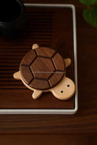 KALATRI Classic Handmade Eco-Friendly Square Walnut Wood Coaster Set with <b>Black</b> <b>Epoxy</b> <b>Resin</b> Coasters for Restaurants - Product Image 2