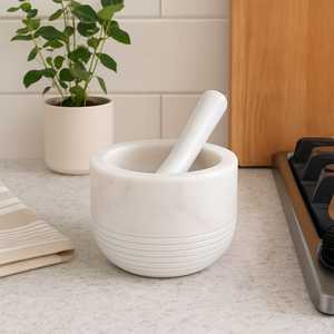 Premium White Marble Mortar & Pestle <b>Set</b> |mHerb, Garlic & Nut Crusher for Cooking & Ayurvedic Use | Durable & Easy to Clean - Product Image 2