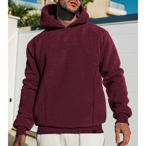 Sudadera con capucha Sherpa sin forro de moda para hombres Invierno Cálido Poliéster/Algodón Streetwear Moda - Product Image 1