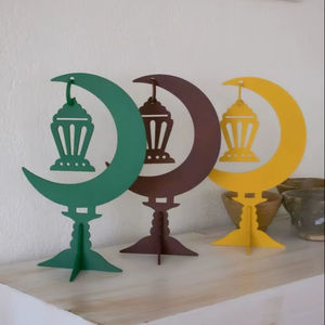 Lanterne de lune du Ramadan en bois, support en MDF, silhouette de croissant, décoration de table islamique Eid Mubarak, décoration de bureau à domicile, ornements, cadeaux - Product Image 1