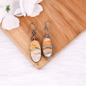 Black Ruthenium Brass Handmade Bumble <b>Bee</b> Jasper Oval Gemstone Dangle Earring Partywear Earrings Brass Women <b>Jewelry</b> - Product Image 4