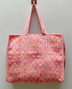 Wooden Block Print <b>Fabric</b> Cotton Quilted Tote <b>Bags</b> for Ladies Travel <b>Bags</b> Latest Beach <b>Bags</b> - Product Image 4