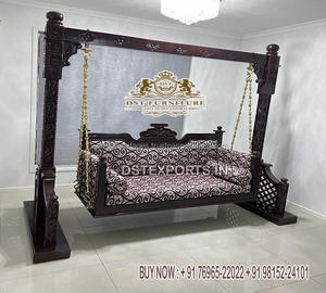 Maharaja Double Pole Walnut Polish Wooden <b>Swing</b> Handmade Indoor Wooden Jhula for Living Area Walnut Handcrafted Oonjal - Product Image 3
