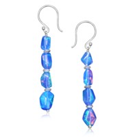 Boucles d'oreilles pendantes vintage en opale éthiopienne bleue flamboyante, en argent Tai plaqué or 14 carats, certifiées par un tiers, unisexe