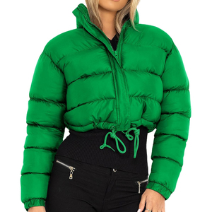 Vente en gros de col rabattu, veste pour femme logo personnalisé coupe-vent court à manches longues pour femmes coupe-vent surdimensionné zippé matelassé - Product Image 2