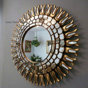 Miroir mural forgé couleur or Design unique Villa Porte et entrée Miroir décoratif pour designer mural pour look fantaisie - Product Image 3