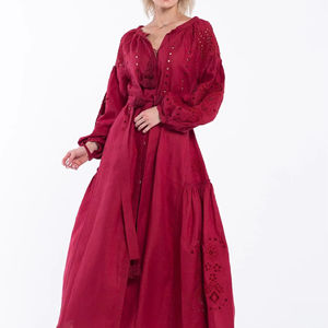 Boho ชุดเดรสยาวปักลายผ้าลินินยูเครนสำหรับฤดูร้อนชุดเดรสยาวเอวแบบตะวันตกพร้อมเข็มขัดที่ดีที่สุดสำหรับชุดฤดูใบไม้ร่วง - Product Image 1