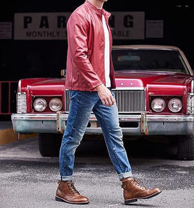 Chaqueta de cuero de moda para hombre personalizada al mejor precio, hecha en Pakistán, chaqueta de cuero de Color rojo a la moda, chaqueta de cuero de motorista - Product Image 6