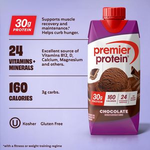 Shake protéiné Premier, chocolat, 30 g de protéines, 24 vitamines et minéraux pour soutenir la santé immunitaire, 11 fl oz, lot de 12 - Product Image 3