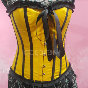 Overbust Steelboned Yellow Satin Corset With Black Satin Boning And Frill - Product Image 3