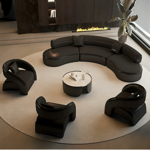 Todos los nuevos juegos de sofás de lujo curvos de 149,6 pulgadas: cómodo sofá seccional con mesa de centro y marco de madera maciza - Product Image 2