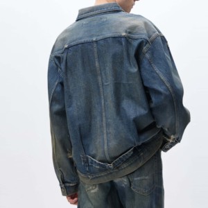 Automne solide bleu hommes Hip Hop décontracté Denim veste tricoté tissu tridimensionnel poche légèrement ample nouvelle mode - Product Image 3