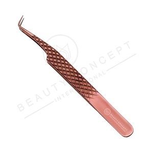 Pince à épiler en fibre d'or rose à 90 degrés pour extensions de cils OEM avec logo personnalisé et emballage écologique - Product Image 6