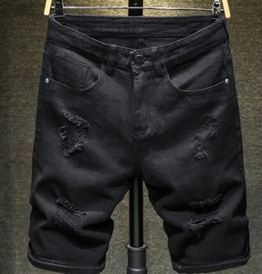 White Denim <b>Jeans</b> Shorts Distressed Ripped Button Decorated Fray <b>Jeans</b> Shorts Men' New Style Casual Denim <b>Boys</b> <b>Jeans</b> Short - Product Image 4