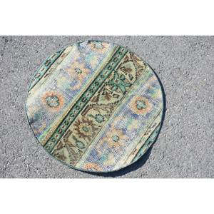 Tapis en laine patchwork bleu vert traditionnel fait à la main 2.2x2.2 pieds Rectangle conception de couloir pour vivre tapis de chevet en latex nouveaux tapis - Product Image 2