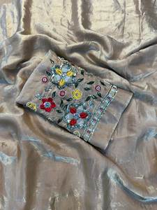 Look simple et chic Style indien moderne doux Kota soie tissu couleur vive fantaisie Saree broderie à la main Moti travail réversible - Product Image 5