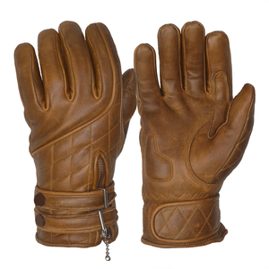 Guantes acolchados de cuero genuino Cafe Racer para hombre, forro polar de cuero marrón encerado, técnicas impresas transpirables, carreras de automóviles - Product Image 1