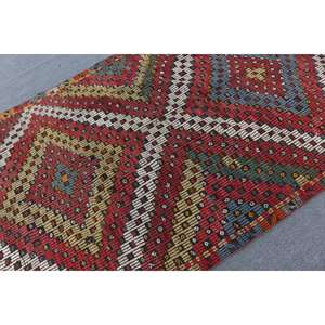 Alfombra Turca Vintage de 5.3x9.3 pies, Alfombra Oriental de Lana Roja Kilim - Product Image 4