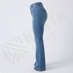 Pantalon en jean en coton biologique teinté en couleur unie sur mesure, denim délavé, coupe ample, décontracté, taille mi-haute pour femmes - Product Image 3