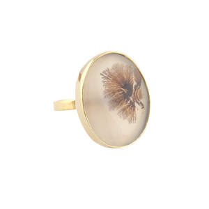 Bague Cabochon ovale en Agate dendritique naturelle, anneau ravissant plaqué or, ouvert et réglable, cadeau pour mère - Product Image 1