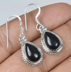 Joyería fina personalizada para mujer, bisel de ónix negro Natural, declaración de ajuste, pendiente de piedra natal de Julio, Pendientes colgantes de pera y piedras preciosas - Product Image 3