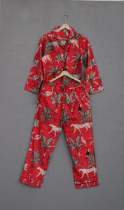 Ensemble de pyjamas indien en coton fait à la main imprimé jungle robe de nuit à manches courtes imprimé bloc à la main vêtements de nuit respirants pour les grandes tailles - Product Image 6