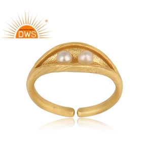 Bague délicate en argent sterling tendance, style grain de blé, en or jaune, avec perle naturelle, bijoux pour femme, cadeau pour elle - Product Image 3