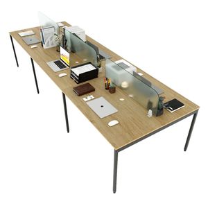 Mesa Modular Minimalista de 6 Piezas, 360x120cm, Madera Contrachapada Recubierta de Melamina con Patas de Hierro, Sistema Slean HBSL028 - Product Image 1