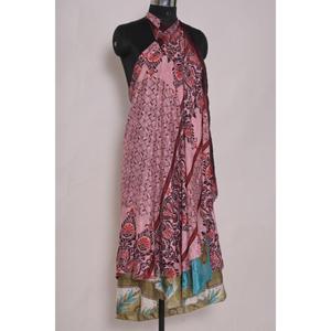 Vintage Indian Women's Art Silk <b>Long</b> Wrap <b>Skirt</b> Boho Poly Silk Dress Printed Party Wear with Natural Waist - Product Image 4