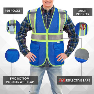Gran oferta, chaleco de seguridad reflectante para hombre, ropa de trabajo Unisex, chaleco reflectante sin mangas, chaleco de seguridad azul de alta visibilidad - Product Image 3