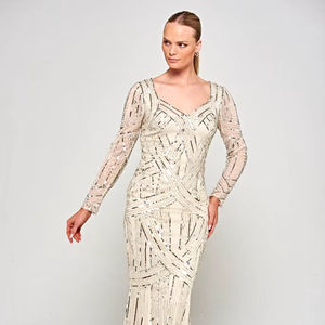 Vestido de novia clásico estilo sirena manga larga escote corazón cuentas lentejuelas hasta el suelo fiesta Formal de talla grande bordado - Product Image 1