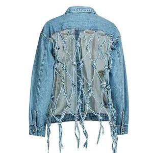 Distressed Crop <b>Women</b> denim <b>Jacket</b> Casual Outerwear Relaxed Fit Stylish Everyday Fashion Modern Streetwear <b>Lightweight</b> Outfit - Product Image 2