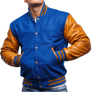 Blouson universitaire pour homme en laine avec manches en cuir, fermeture éclair, patchwork, écologique, style bomber, pour club de baseball - Vente en gros OEM - Product Image 3