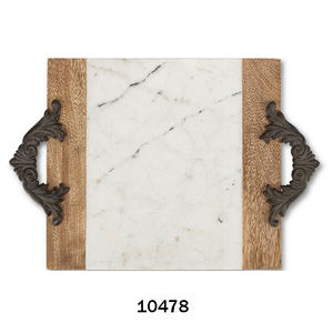 Plateau de service en marbre avec poignée en cuir Plateau de serveur plat en marbre blanc bon marché pour la maison et les hôtels Nouvelle arrivée - Product Image 5