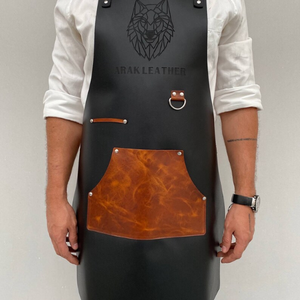 Personalized Brown Leather Workwear Handmade Full Grain <b>Cooking</b> Workshop <b>Apron</b> with Pocket Custom Barber BBQ Grill Gift for Him - Product Image 5