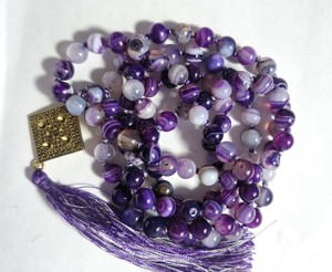 ลูกปัดกลมโอนิกซ์สีน้ำเงินบริสุทธิ์และเป็นธรรมชาติ108สายร้อยอัญมณี JAP Mala พร้อมลูกปัดกูรู - Product Image 1