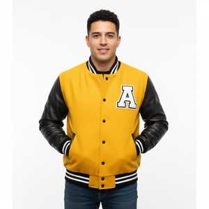 Chaqueta universitaria de lana y cuero genuino de diseño vintage con parches de letras bordadas personalizadas, abrigo informal a granel - Product Image 3